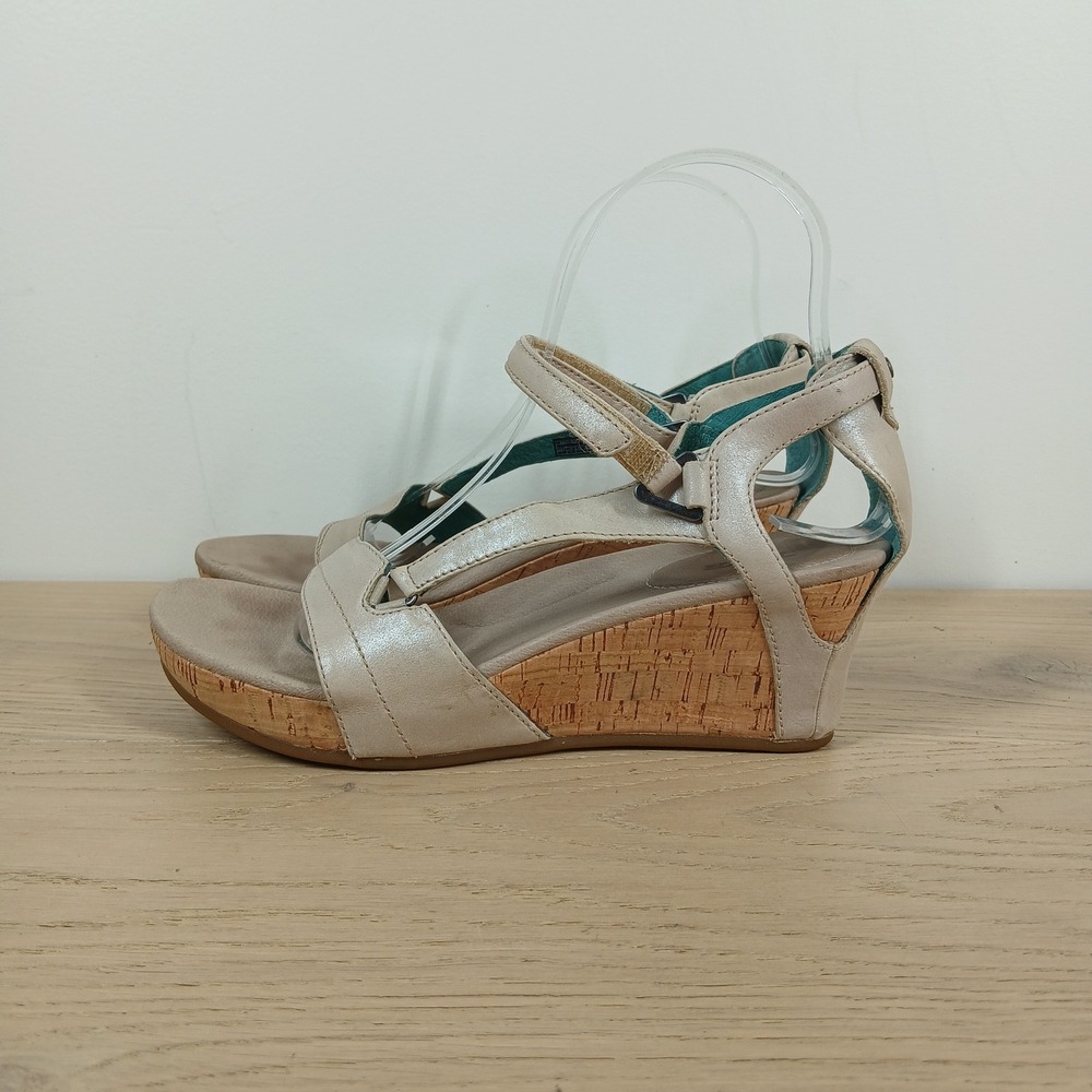 Teva Wedge Sandals Women's 8 Metallic Champagne Leather Cork Wrap 5